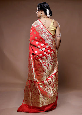 Red Banarasi Pure Silk Saree With Blouse Piece