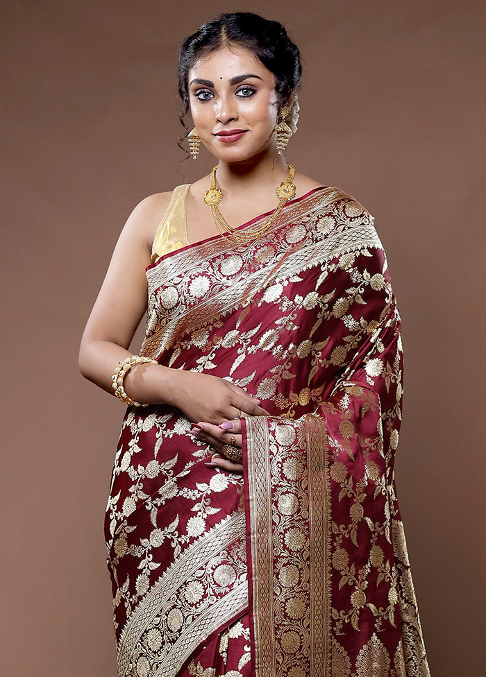 Brown Banarasi Pure Silk Saree With Blouse Piece
