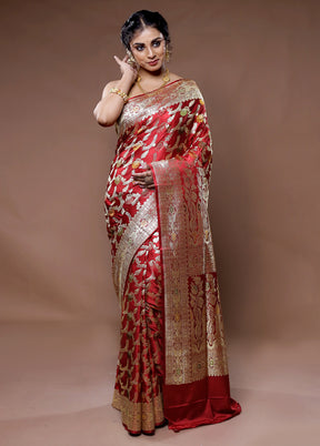 Maroon Banarasi Pure Silk Saree With Blouse Piece
