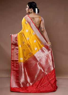 Yellow Katan Pure Silk Saree With Blouse Piece