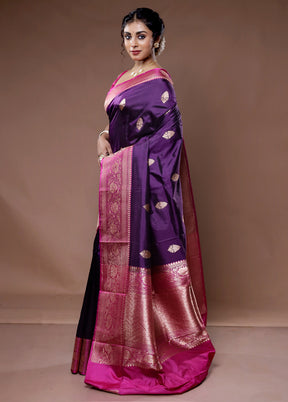 Purple Katan Pure Silk Saree With Blouse Piece