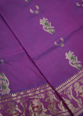 Purple Baluchari Pure Silk Saree With Blouse Piece