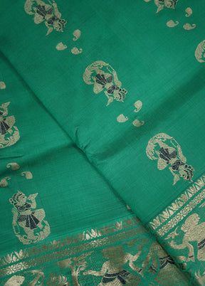Green Baluchari Pure Silk Saree With Blouse Piece