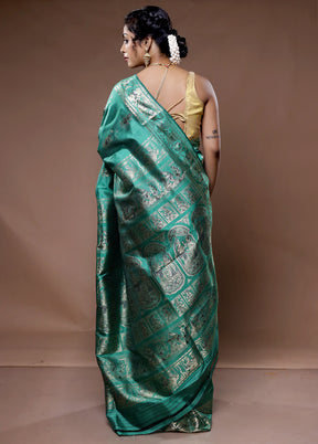 Green Baluchari Pure Silk Saree With Blouse Piece