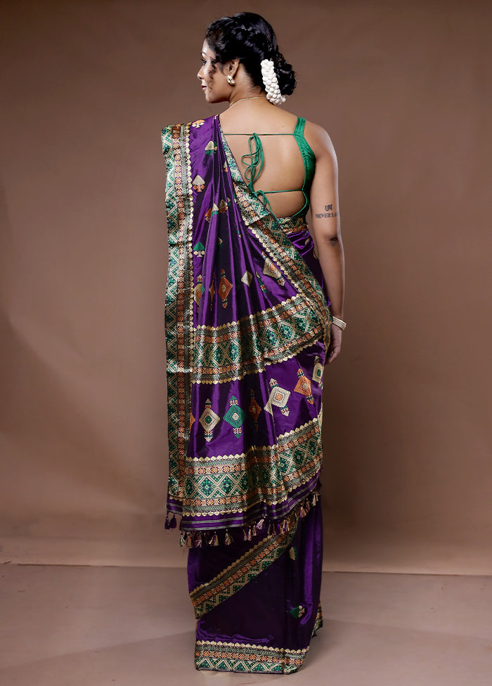 Purple Assam Pure Silk Saree With Blouse Piece
