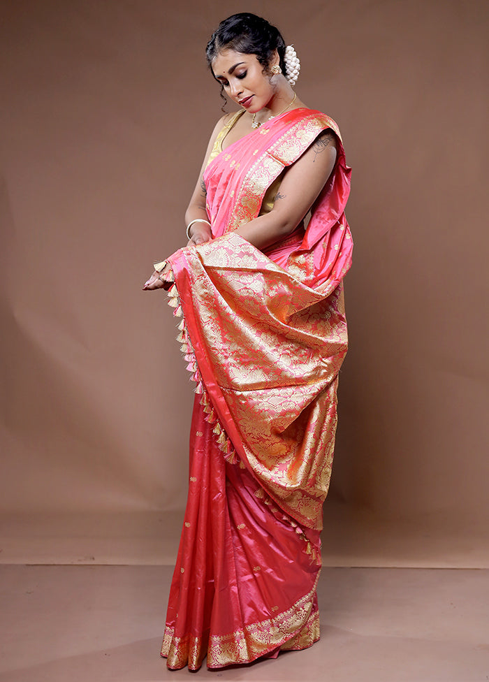 Pink Assam Pure Silk Saree With Blouse Piece