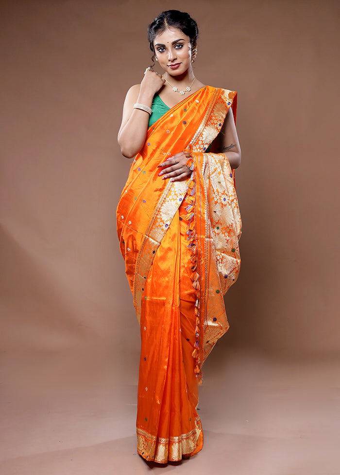 Orange Assam Pure Silk Saree With Blouse Piece
