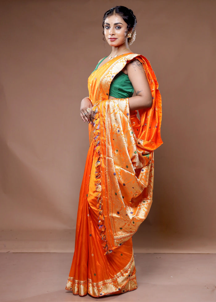 Orange Assam Pure Silk Saree With Blouse Piece