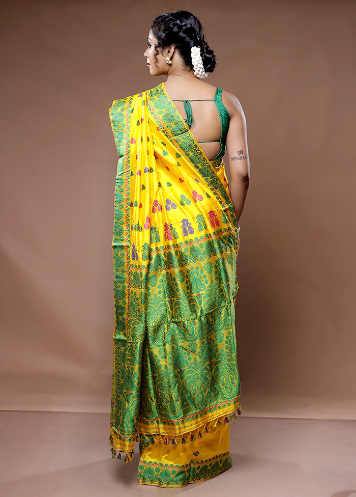 Yellow Assam Pure Silk Saree With Blouse Piece