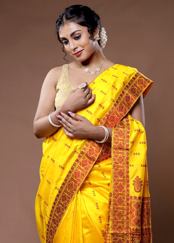 Yellow Assam Pure Silk Saree With Blouse Piece