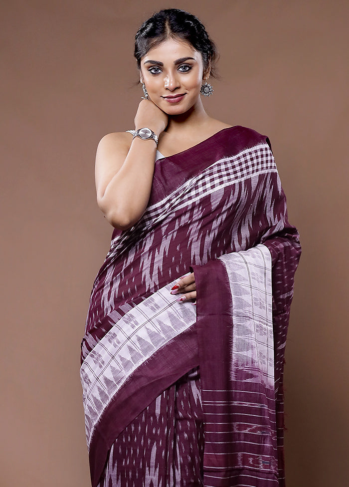 Maroon Pure Cotton Saree With Blouse Piece