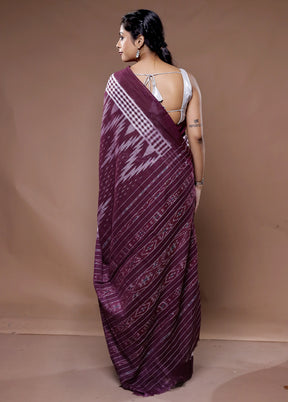 Maroon Pure Cotton Saree With Blouse Piece