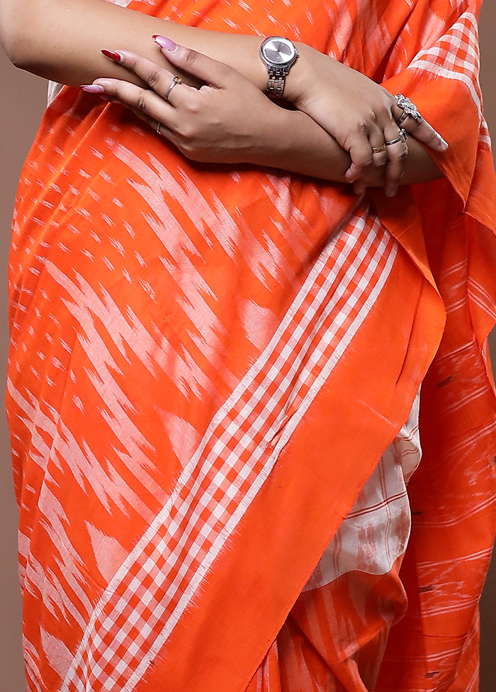 Orange Pure Cotton Saree With Blouse Piece