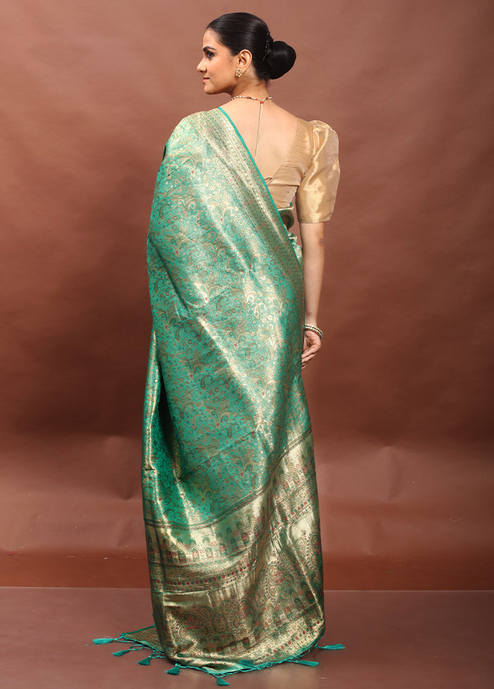 Green Dupion Silk Saree With Blouse Piece