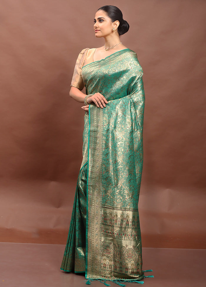 Green Dupion Silk Saree With Blouse Piece