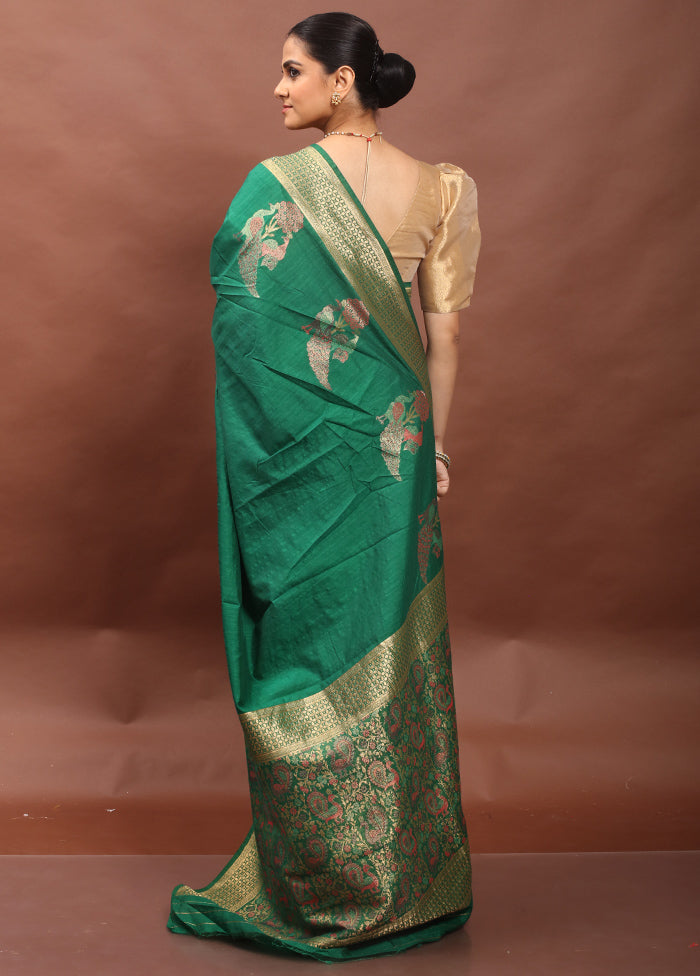 Green Dupion Silk Saree With Blouse Piece