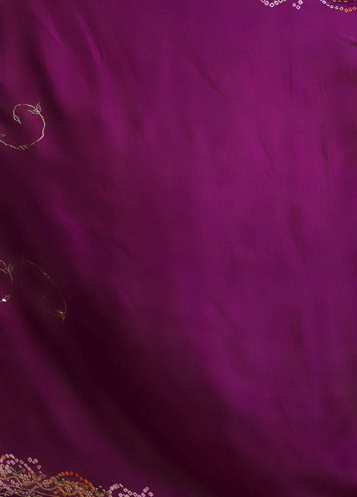 Purple Bandhej Pure Silk Saree Without Blouse Piece