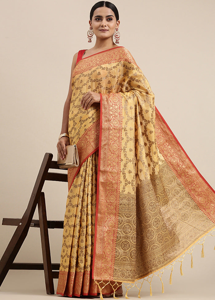 Yellow Chanderi Silk Saree With Blouse Piece - Indian Silk House Agencies