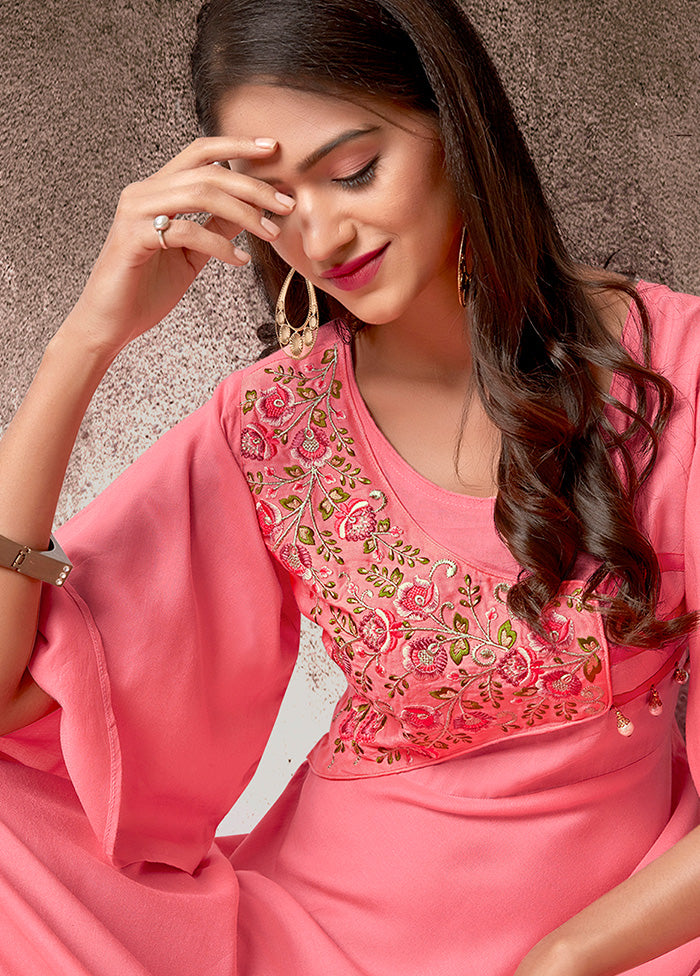 Salmon Pink Readymade Rayon Gown - Indian Silk House Agencies