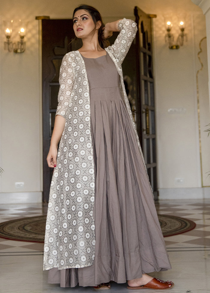 Silk Gown Ethnic Dresses With Jackets Grey Readymade Silk Gown