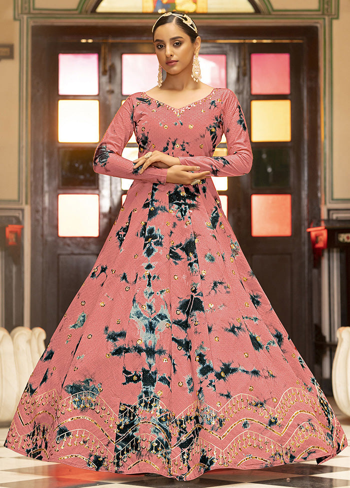 Peach Semi Stitched Cotton Gown - Indian Silk House Agencies