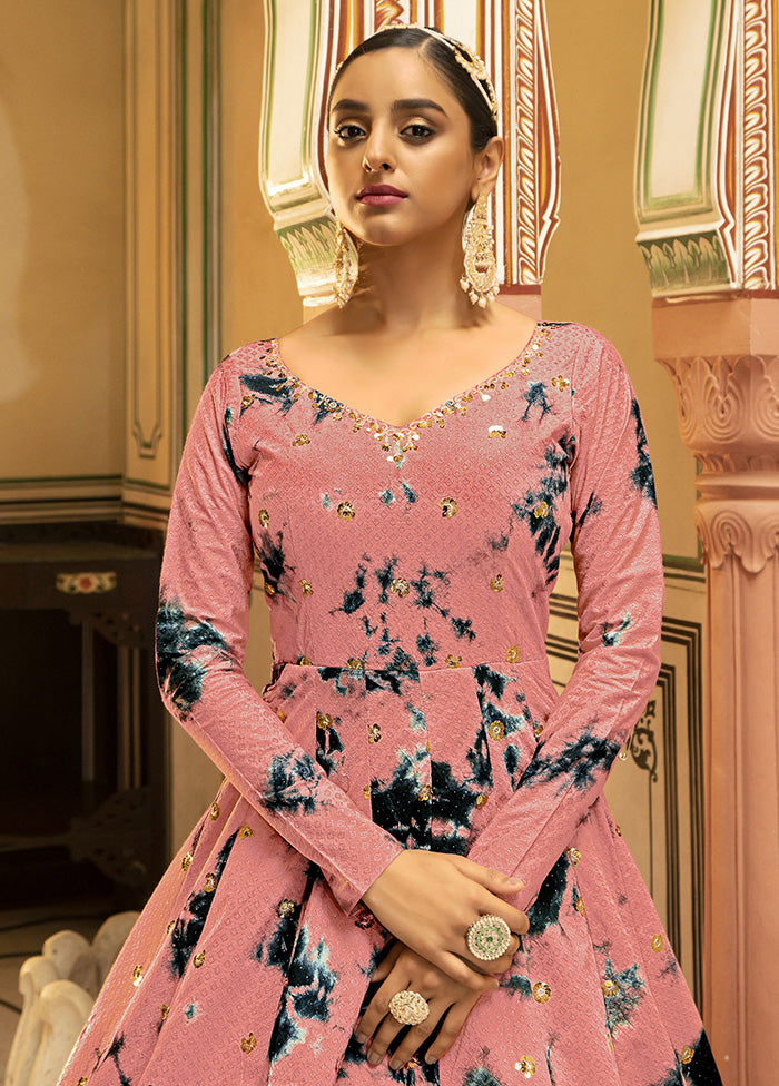 Peach Semi Stitched Cotton Gown - Indian Silk House Agencies