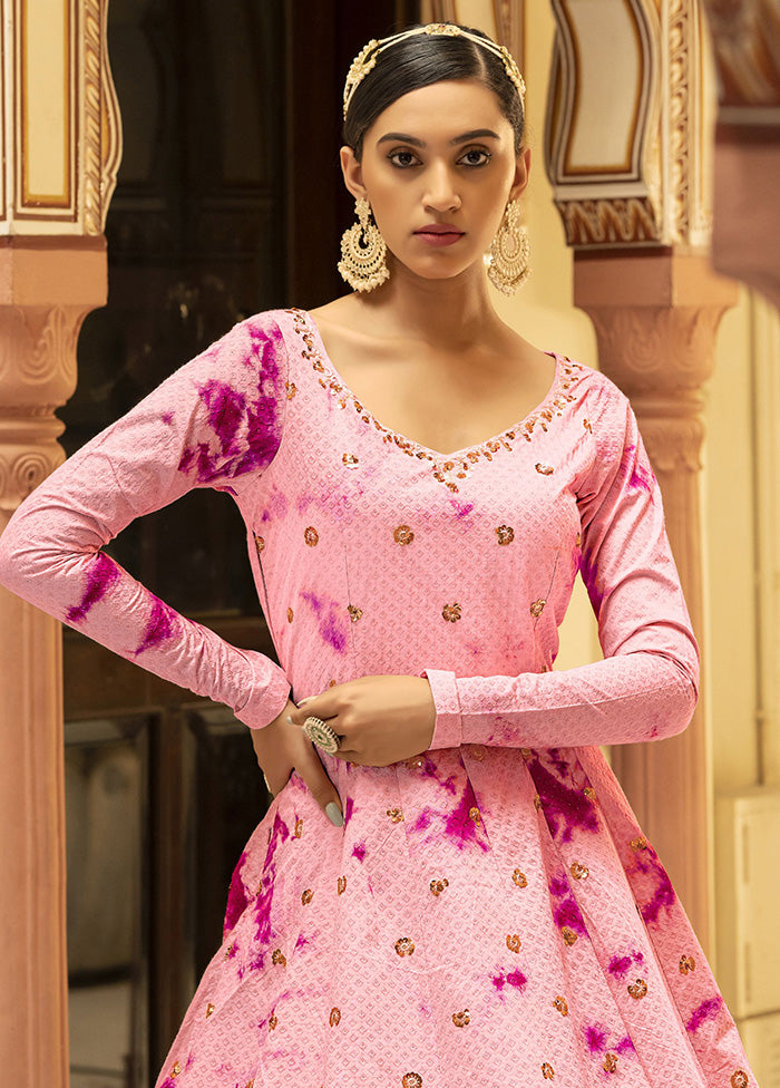Pink Semi Stitched Cotton Gown - Indian Silk House Agencies
