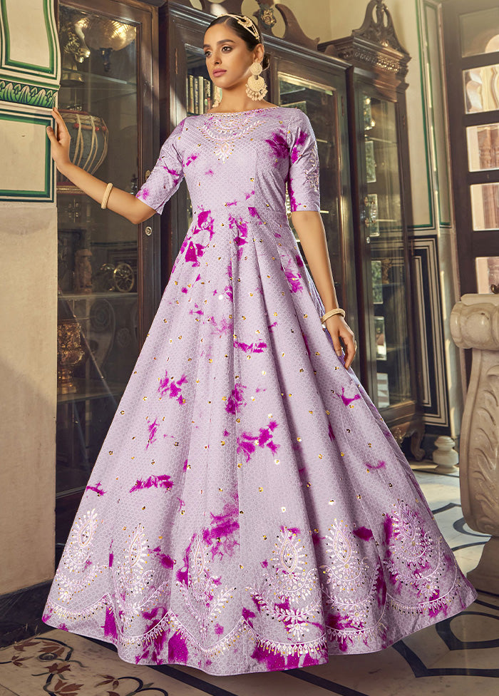 Purple Semi Stitched Cotton Gown - Indian Silk House Agencies