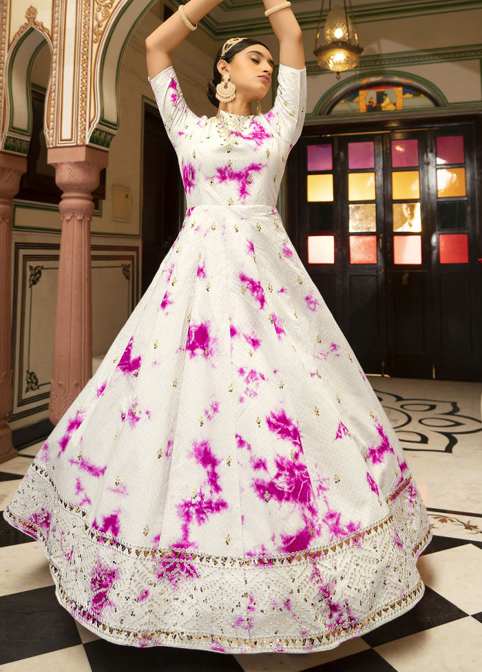 White Semi Stitched Cotton Gown - Indian Silk House Agencies