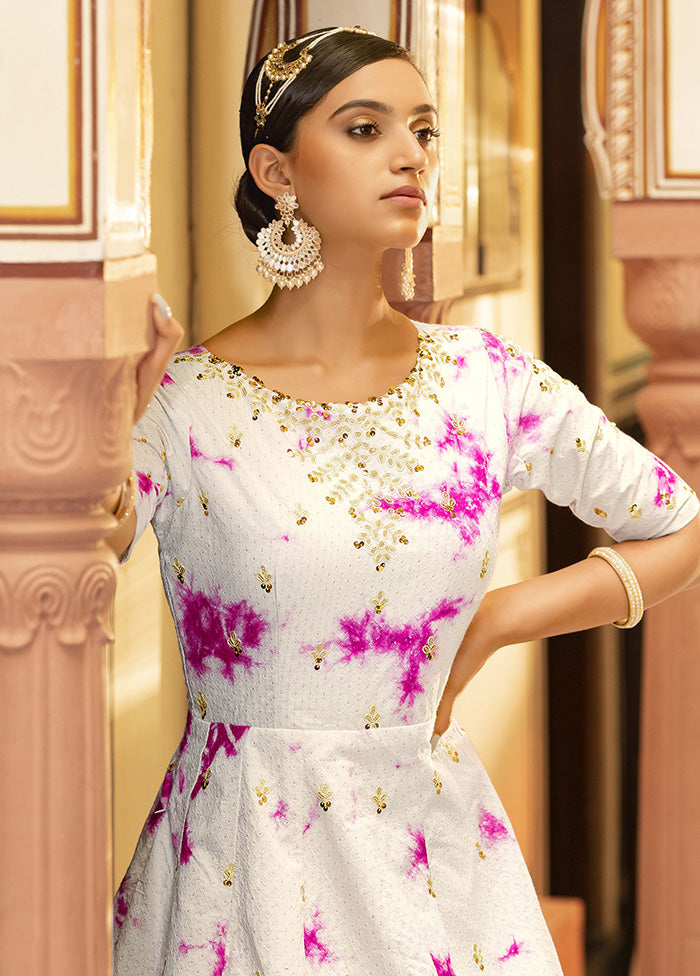 White Semi Stitched Cotton Gown - Indian Silk House Agencies