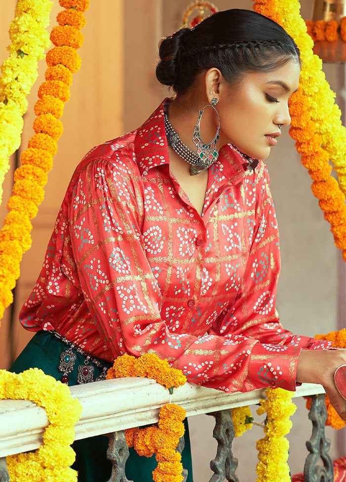 2 Pc Red Readymade Silk Lehenga Set - Indian Silk House Agencies