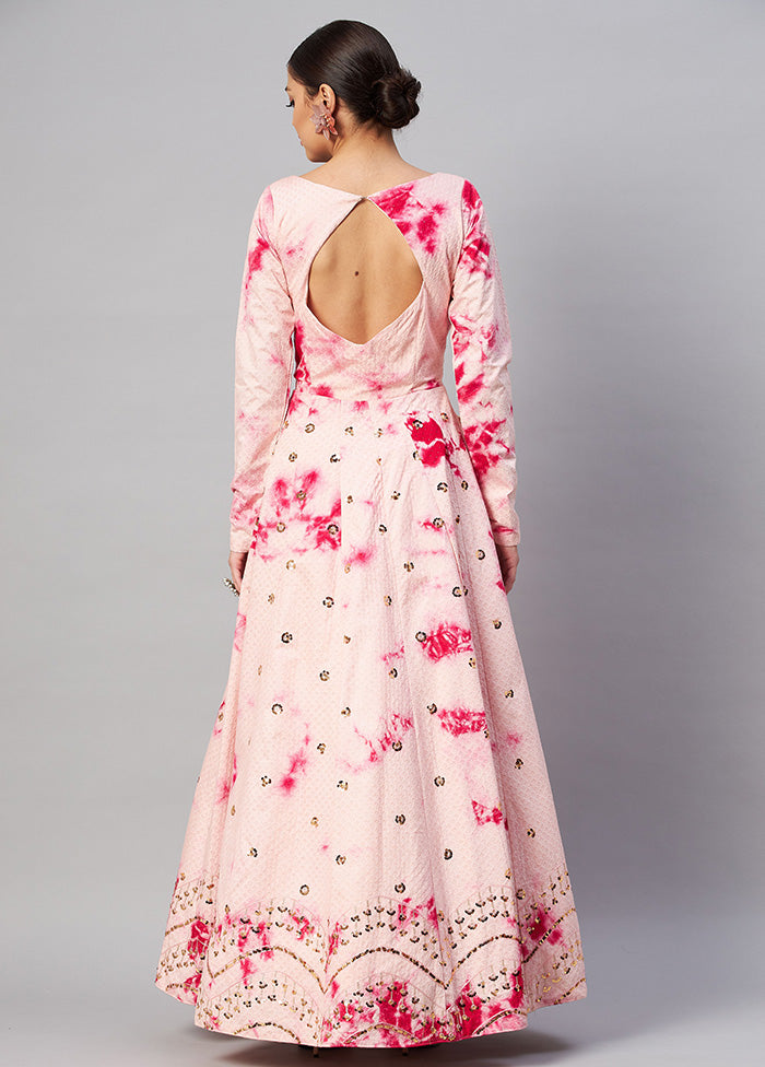 Pink Semi Stitched Cotton Gown - Indian Silk House Agencies
