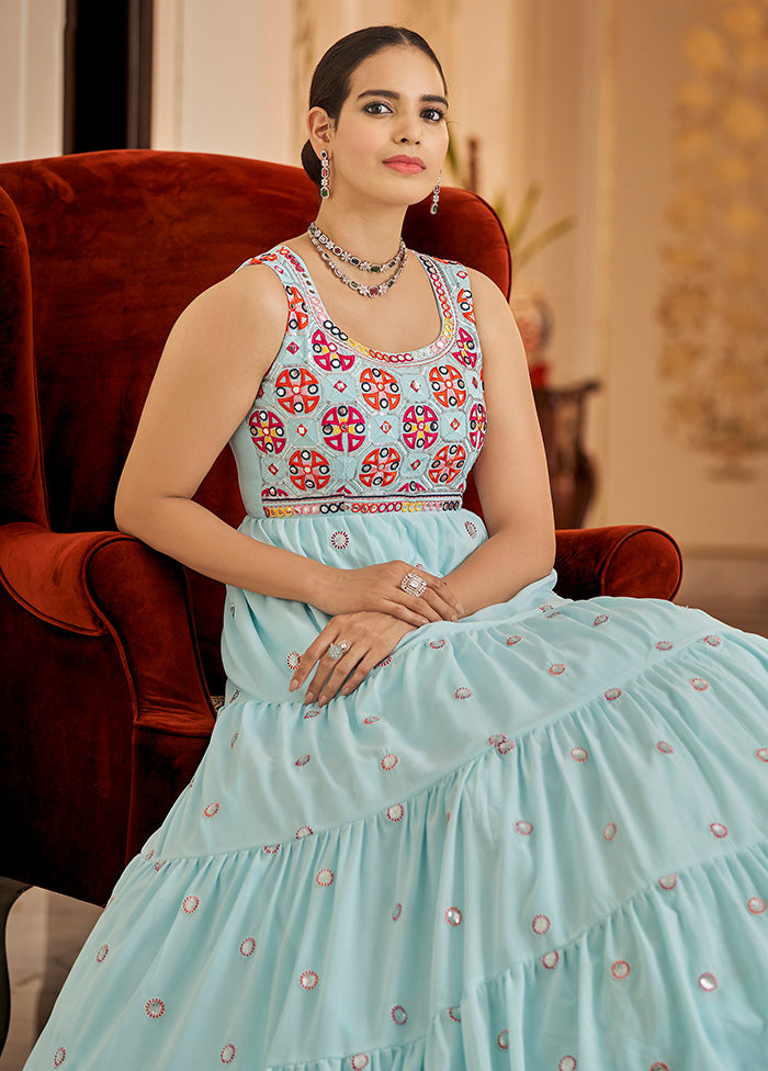 Sky Blue Semi Stitched Georgette Gown - Indian Silk House Agencies