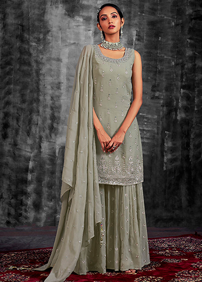 3 Pc Pista Green Readymade Georgette Suit Set - Indian Silk House Agencies