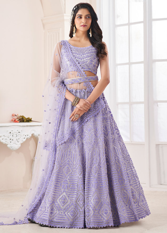 3 Pc Lilac Semi Stitched Net Lehenga Set - Indian Silk House Agencies