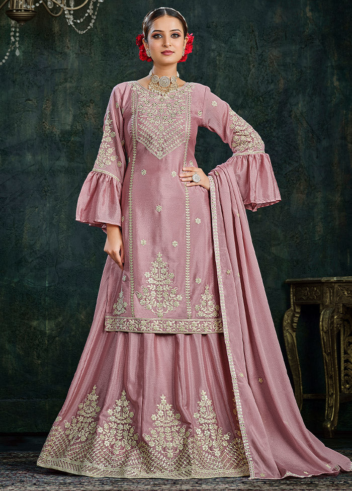 3 Pc Pink Cotton Semi Stitched Lehenga Set - Indian Silk House Agencies