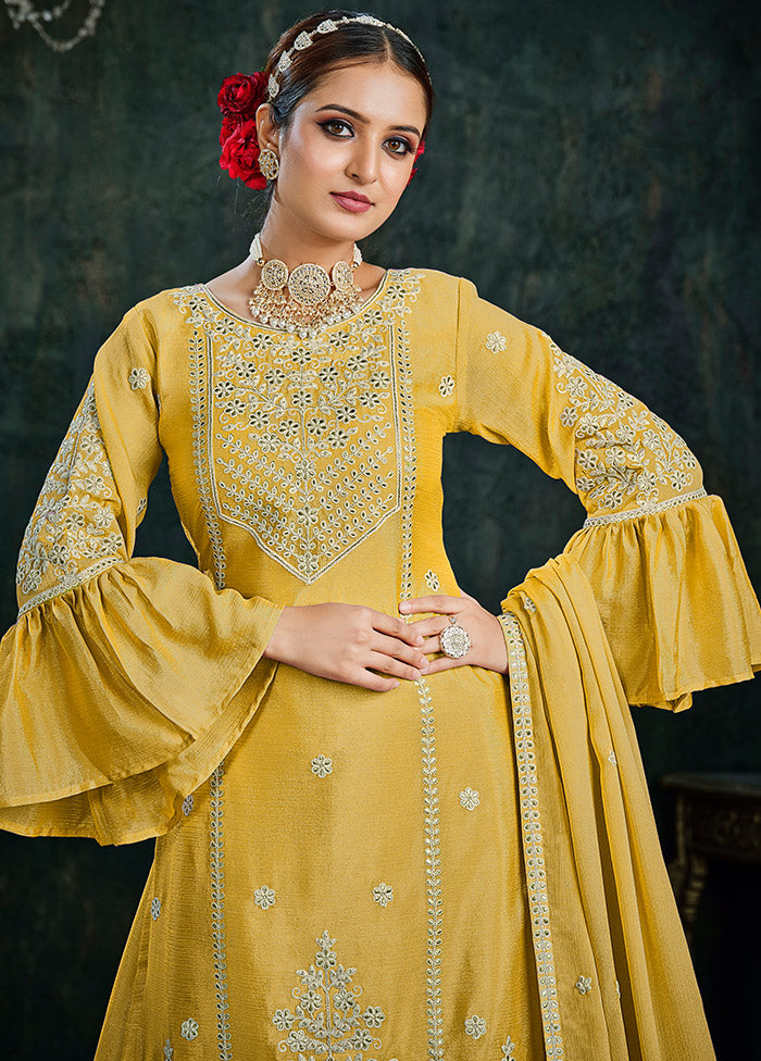 3 Pc Yellow Cotton Semi Stitched Lehenga Set - Indian Silk House Agencies