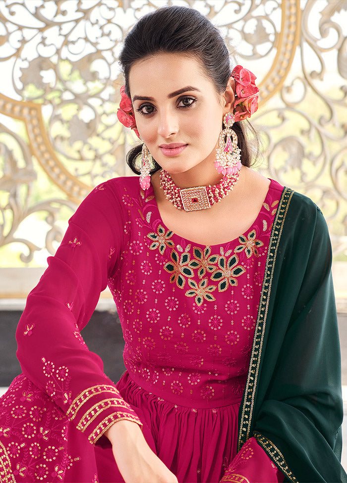 3 Pc Pink Readymade Georgette Suit Set - Indian Silk House Agencies