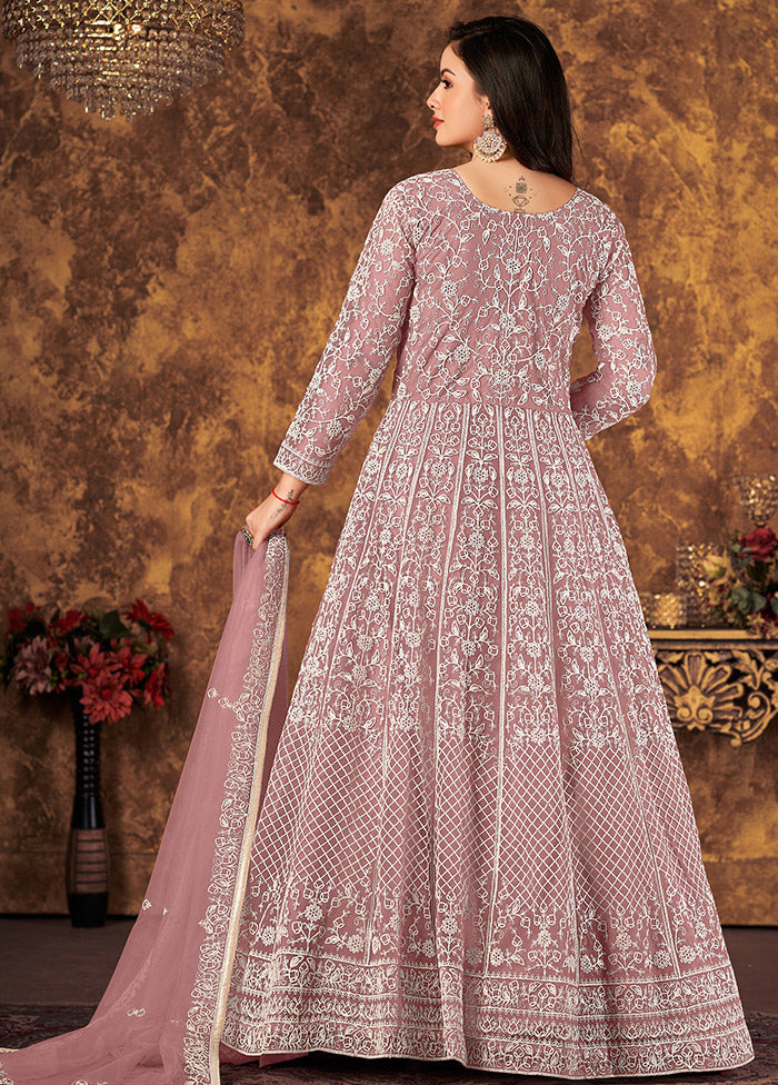 Pink Semi Stitched Net Indian Dress - Indian Silk House Agencies