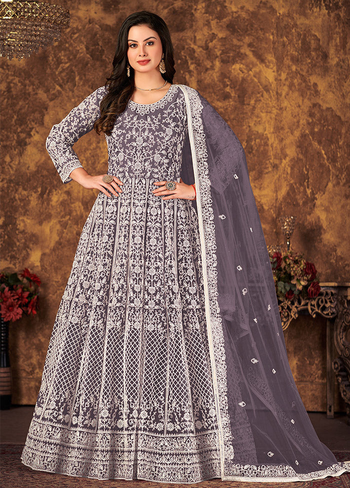 Purple Semi Stitched Net Indian Dress - Indian Silk House Agencies