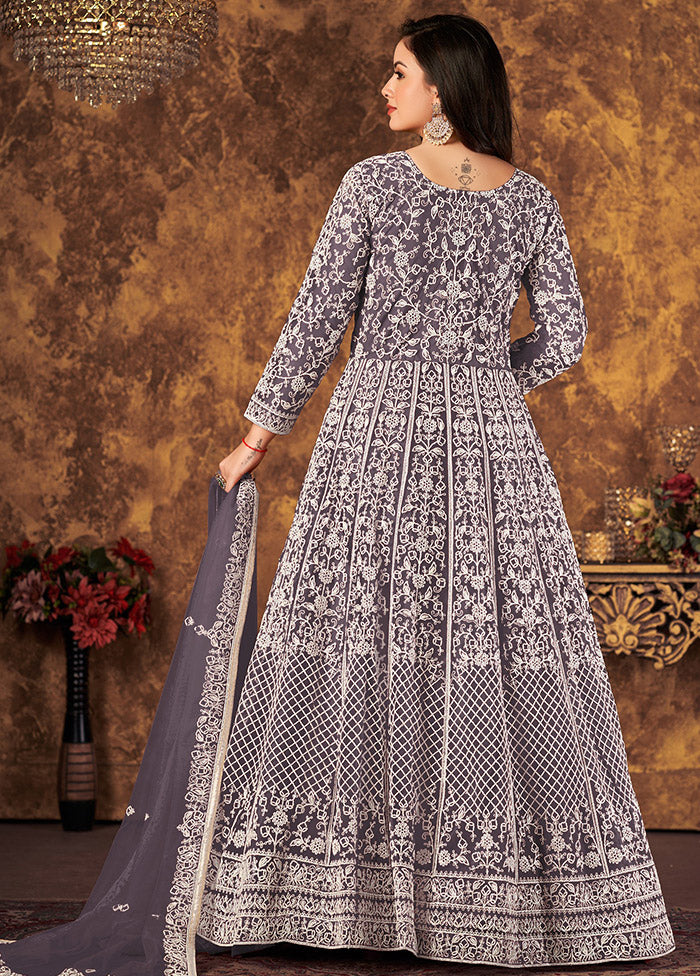 Purple Semi Stitched Net Indian Dress - Indian Silk House Agencies