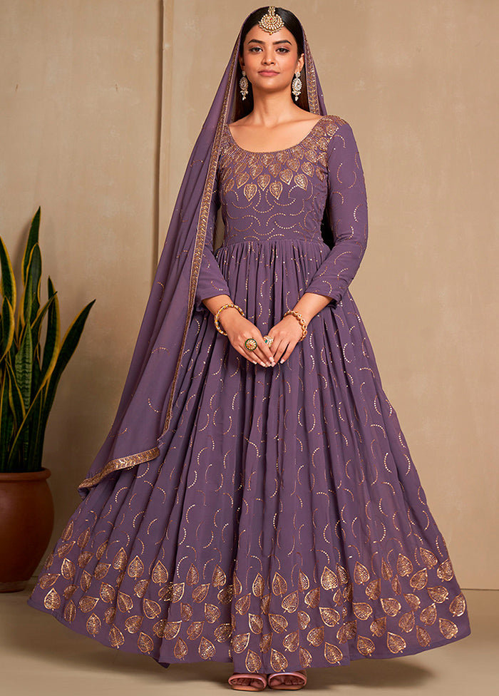 Lavender Semi Stitched Georgette Indian Dress - Indian Silk House Agencies
