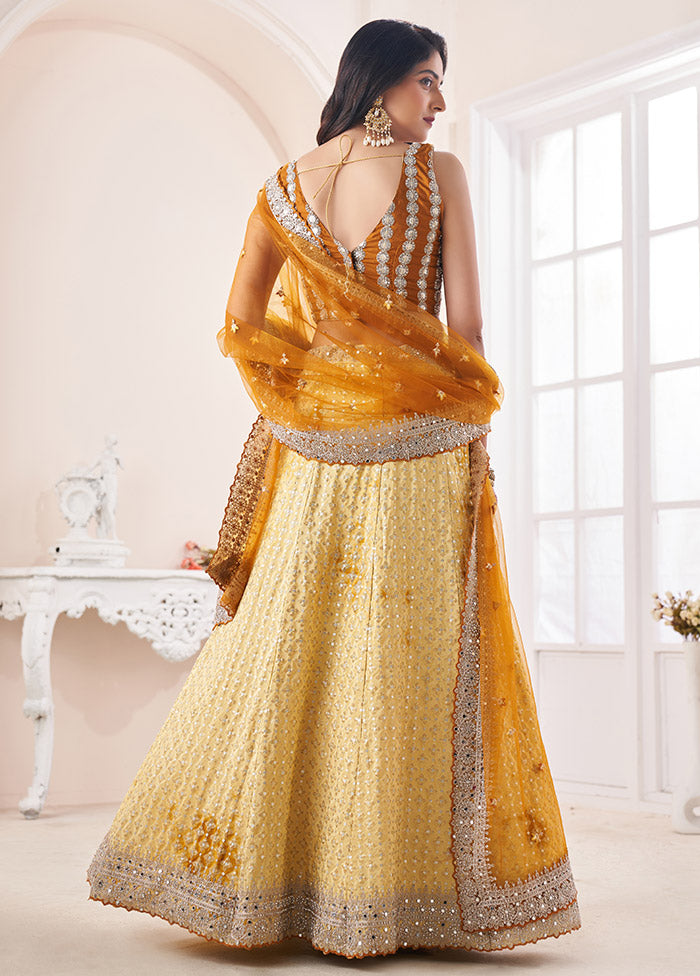 3 Pc Yellow Georgette Semi Stitched Lehenga Set - Indian Silk House Agencies