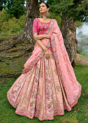 3 Pc Baby Pink Silk Semi Stitched Lehenga Set - Indian Silk House Agencies