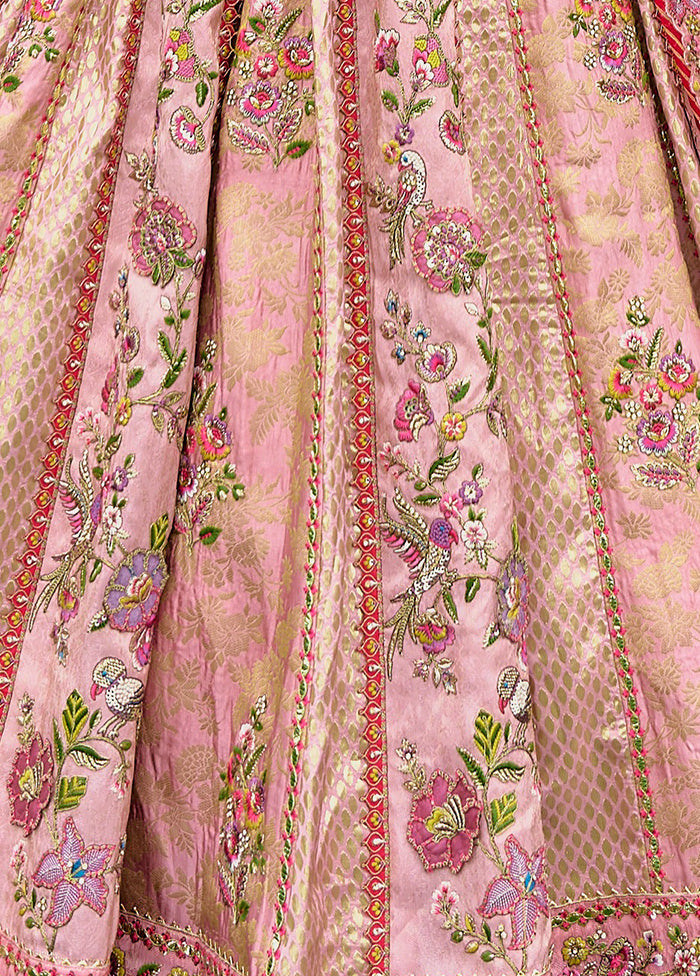 3 Pc Baby Pink Silk Semi Stitched Lehenga Set