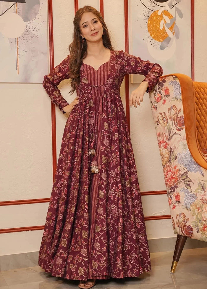 Maroon Readymade Silk Indian Dress - Indian Silk House Agencies