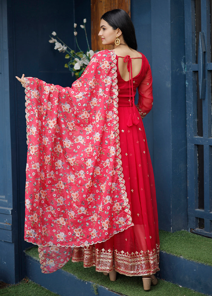 Red Readymade Georgette Indian Dress - Indian Silk House Agencies