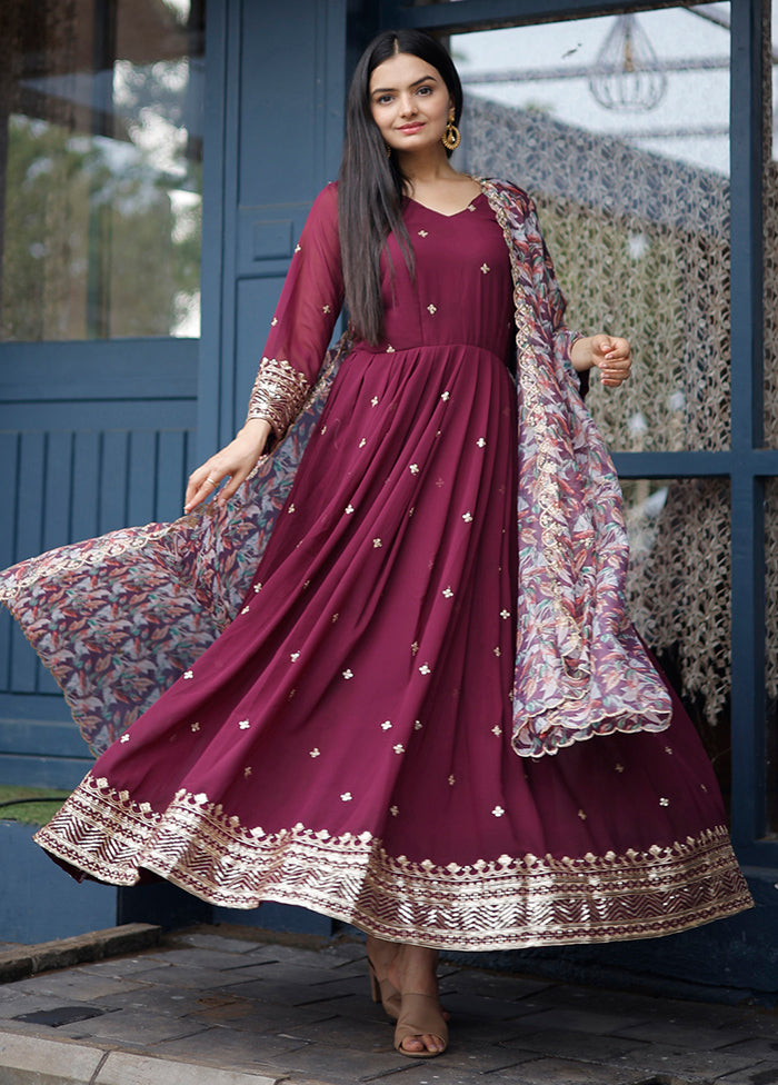 Wine Readymade Georgette Indian Dress - Indian Silk House Agencies