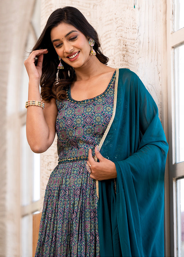 Teal Readymade Silk Indian Dress - Indian Silk House Agencies
