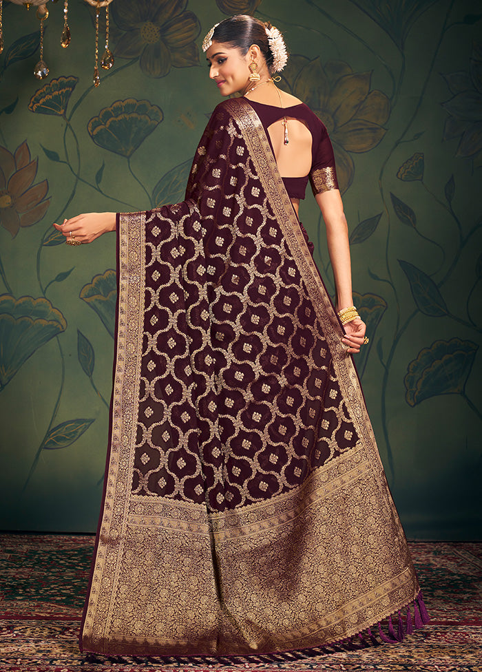 Coffee Georgette Saree With Blouse Piece